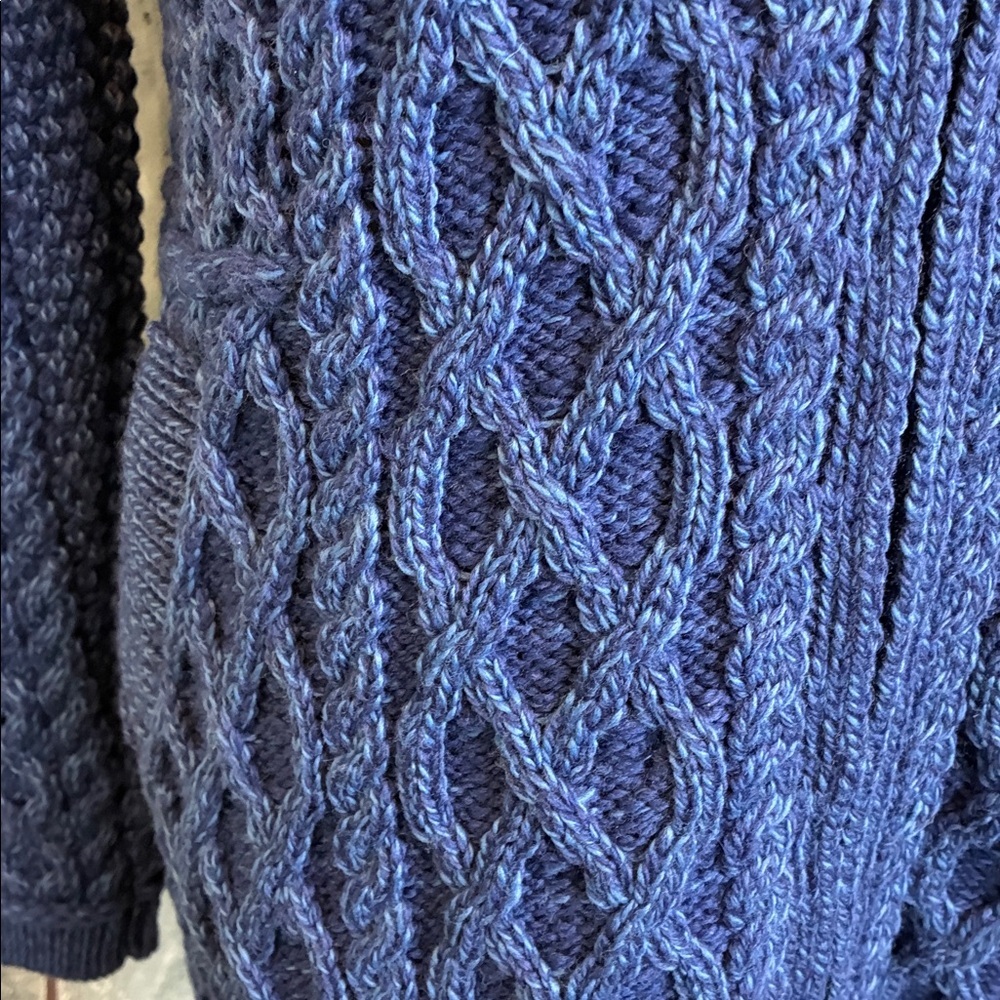 Aran Crafts‎ Ireland Blue Cable Knit Merino Wool Zip Cardigan Sweater S Cottage - Picture 10 of 16